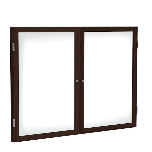 Enclosed Whiteboard, 2 Door, Por/Mag, Walnut Frame, 3 ft H x 4 ft W, White